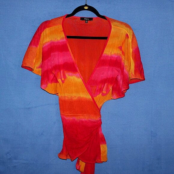 Express Tie Dye Wrap Top M - Picture 2 of 6
